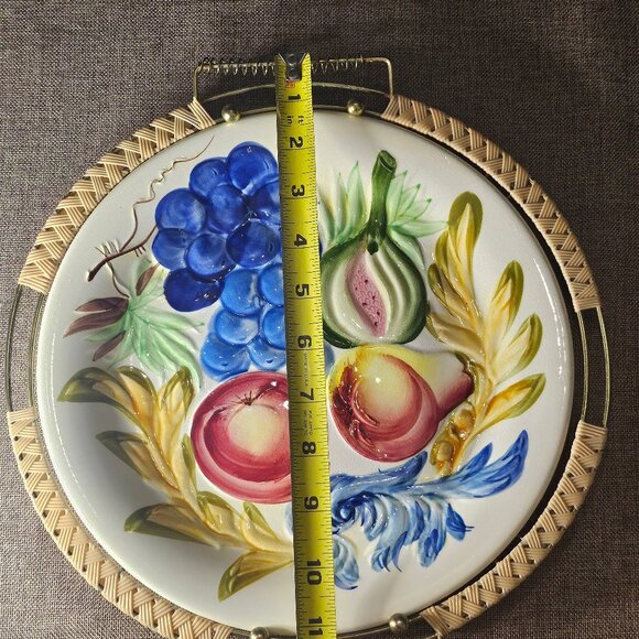 Vintage 1960s Souritsu Akechi Japan Hand Painted Plate With Metal Holder Mid-Cen - Picture 9 of 11